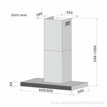 Control de táctil capuchón de cocina de chimenea en forma de T